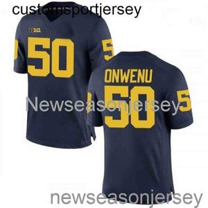 Gestikt 2020 Michael Onwenu Michigan Wolverines Navy NCAA voetbalshirt op maat elk naamnummer XS-5XL 6XL