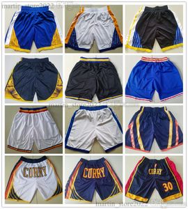 Gestikte 2023 basketballen shorts game stad zwart blauw witte broek 100% borduurwerk Stephen Curry Klay Thompson Draymond Green Sweatpants trainingsmaat S-XXL