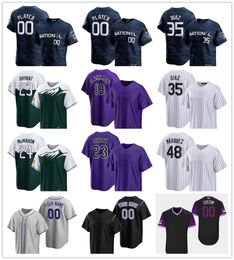 Gestikte 2023 All-Star Baseball Jerseys 35 Elias Diaz 19 Charlie Blackmon 23 Kris Bryant 24 Ryan McMahon 48 Duitse Marquez Kyle Freeland Austin Gomber Randal Grichuk