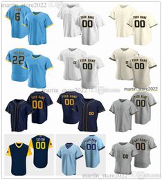 Maillots de baseball cousus 2023 24 William Contreras 51 Freddy Peralta 9 Brian Anderson 38 Devin Williams 19 Robin Yount 8 Ryan Braun 6 Lorenzo Cain 41 Jason Alexander