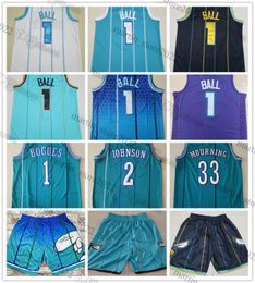 Cousu 2023 Basketball Maillots LaMelo Ball Retro Mesh Muggsy Bogues 1 Larry Johnson 2 Alonzo Deuil 33 Hommes Jeunesse Enfants Broderie