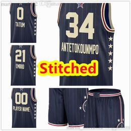 Maillot de basket-ball All-Star cousu 2024 Giannis Antetokounmpo Haliburton Lillard Embiid Tatum Adebayo Banchero Brown Brunson Maxey Mitchell Randle Barnes Young