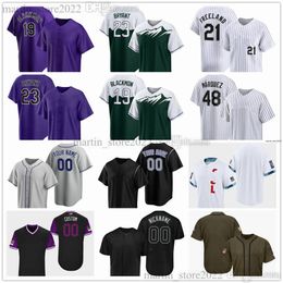 Maillot de baseball cousu 2024 23 Kris Bryant 19 Charlie Blackmon 24 Ryan McMahon 48 German Marquez 21 Kyle Freeland 44 Elehuris Montero 7 Brendan Rodgers 35 Elias Diaz