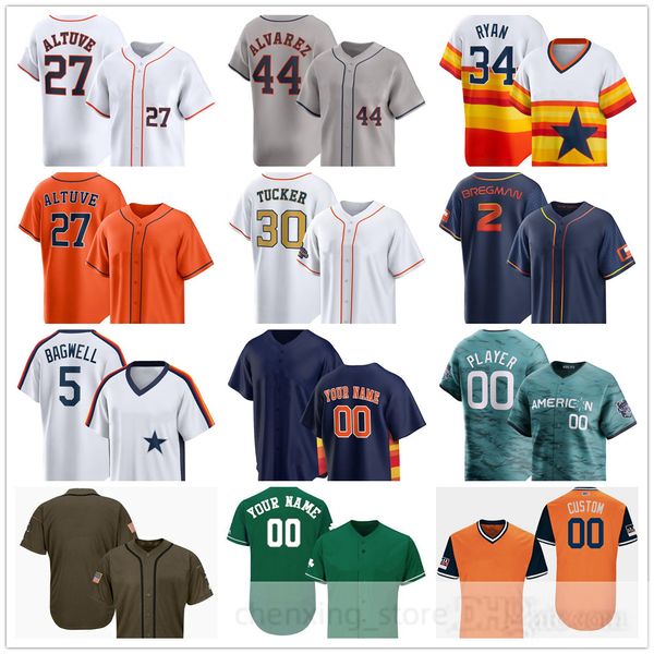 Maillot de baseball cousu 2024 7 Craig Biggio 5 Jeff Bagwell 34 Nolan Ryan 27 Jose Altuve 2 Alex Bregman 44 Yordan Alvarez 3 Jeremy Pena 30 Kyle Tucker 71 Josh Hader