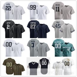 Cosido 2024 Jerseys de béisbol 2 Derek Jeter 7 Mantle 3 Babe Ruth 22 Juan Soto 45 Gerrit Cole 99 Aaron Judge 11 Anthony Volpe 26 DJ LeMahieu 48 Anthony Rizzo Austin Wells