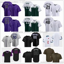 Maillots de baseball cousus 2024 23 Kris Bryant 19 Charlie Blackmon 24 Ryan McMahon 48 German Marquez 21 Kyle Freeland 44 Elehuris Montero Brendan Rodgers 35 Elias Diaz