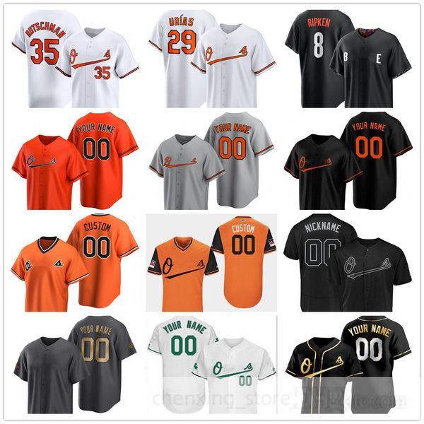 Maillots de baseball cousus 2024 8 Cal Ripken Jr. 16 Trey Mancini 19 Chris Davis 29 Ramon Urias 25 Anthony Santander 31 Cedric Mullins 35 Adley Rutschman 3 Jorge Mateo