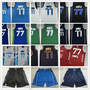 Stitched 2024 Men Youth 77 Luka Basketball Doncic Jerseys 77 Doncic Sports Shorts Pantalería Todo bordado