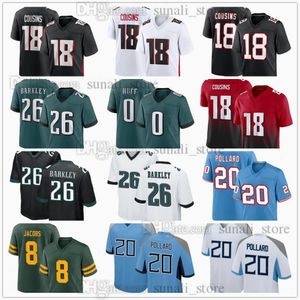 Stikte 2024 Nieuwe voetbalshirts 18 Kirk Cousins 26 Saquon Barkley 0 Bryce Huff 8 Josh Jacobs 20 Tony Pollard