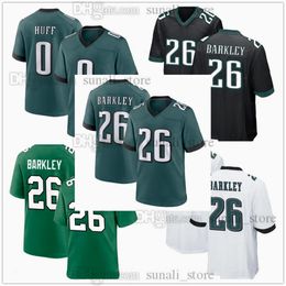 Cousu 2024 Nouveaux maillots de football 26 Saquon Barkley 0 Bryce Huff Équipe sportive Vert Noir Blanc Hommes Femmes Jeunes 100% Broderie