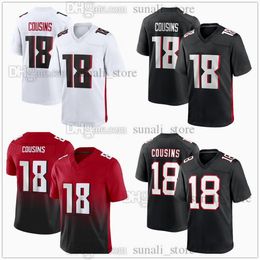Cousue 2024 Nouveaux maillots de football 18 Kirk Cousins Sports Black Red White Game Mens Women Youth Brodemery