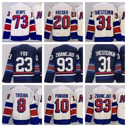 Cousue 2024 Stadium Series Matt Rempe 73 Artemi Panarin 10 Mika Zibanejad 93 Shesterkin 31 Fox 23 Kreider 20 Trouba 8 Jerseys de hockey White S-xxxl Men de cousé Jersey