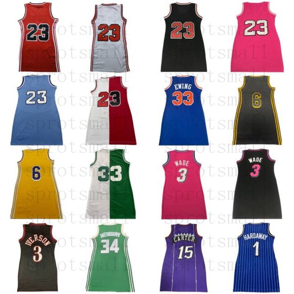 Cousu 3 Dwyane Wade Allen Iverson Femme Basketball Maillots 34 Giannis Antetokounmpo 15 Vince Carter 1 Anfernee Hardaway 33 Patrick Ewing Femmes Robe Sexy