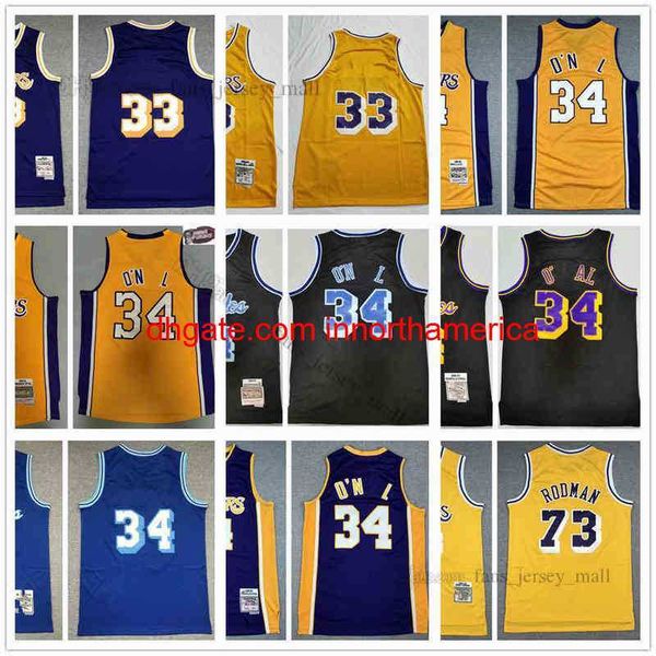 Maillots de basket-ball cousus # 33 rétro # 34 et # 73 1998-99 maillot de ville noir jaune violet blanc