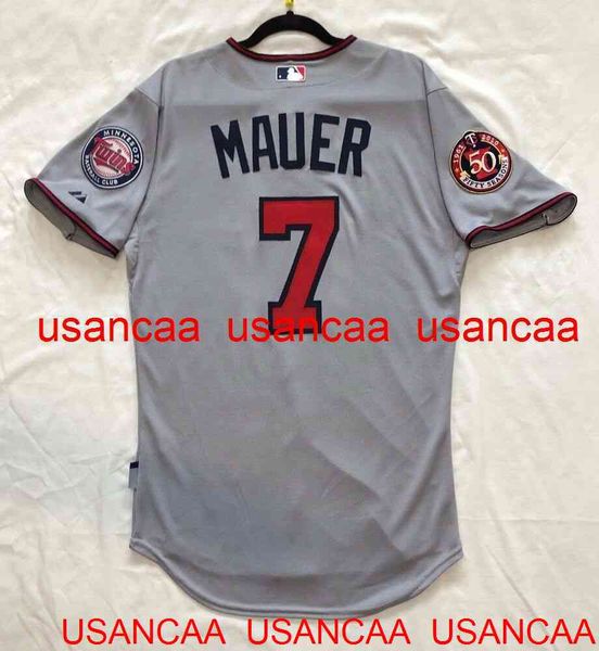 Cosido # 7 JOE MAUER Gris JERSEY Throwback Jerseys Hombres Mujeres Jóvenes Béisbol XS-5XL 6XL