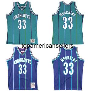 Cousu Alonzo Mourning Basketball Jersey S-6XL Mitchell Ness 1992-93 94-95 Mesh Hardwoods Classics version rétro Hommes Femmes Jeunes maillots 01