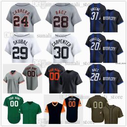 Maillot de baseball cousu 60 Akil Baddoo 22 Parker Meadows 21 Mark Canha 77 Andy Ibanez 34 Jake Rogers 15 Carson Kelly 45 Reese Olson 17 Andrew Chafin 25 Matt Manning