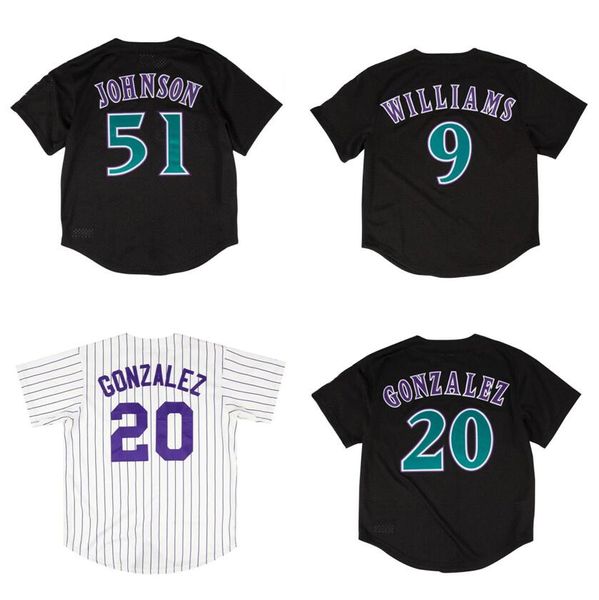 Jerseys de béisbol Stitched 51 Randy Johnson 20 Luis Gonzalez 9 Matt Williams 1999 Men Women Youth S-4XL Classics Retro Jersey