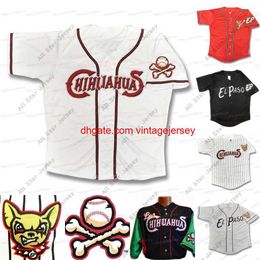 Maillots de baseball cousus personnalisés el paso chihuahuas route maison hurling chien mexico blanc rouge noir chemises