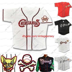 Maillots de baseball cousus personnalisés el paso chihuahuas route maison hurling chien mexico blanc rouge noir chemises