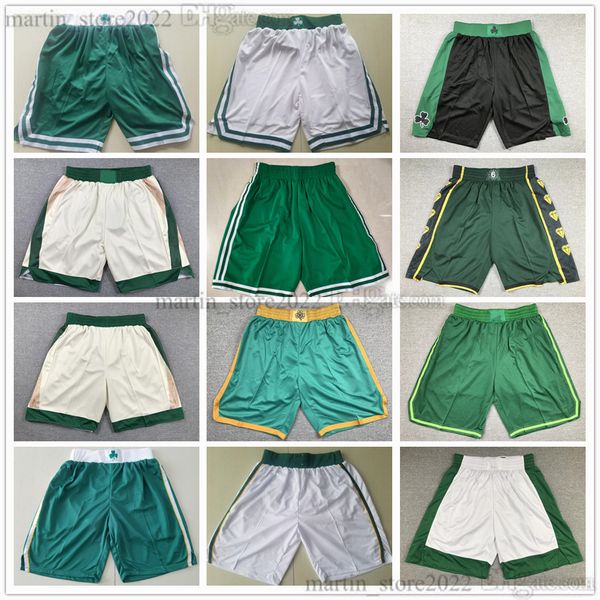 Pantalones cortos de baloncesto cosidos Jayson Tatum Jaylen Brown 33 BIRD Hombres Equipo Verde Negro Blanco Ciudad Crema Pantalones cortos de entrenamiento Envío rápido