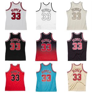 Gestikte basketbaltrui Scottie Pippen #33 1995-96 97-98 witte rend zwarte mesh hardhout klassieke retro jersey heren dames jeugd S-6XL