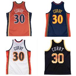 Gestikte basketbalshirts Stephen Curry 2009-10 Zijdeachtige stof mesh Hardhout klassieke retro jersey Heren Dames Jeugd S-6XL