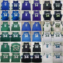 Maglia da basket Stitched City Antetokounmpo 34 Uomo Damian Lillard 0 Khris Middleton 22 Nero Blu Bianco Verde Squadra per gli appassionati di sport Camicia con icona guadagnata