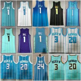 Stitched City Basketball LaMelo Ball Jersey 1 Terry Rozier III 3 Gordon Hayward 20 Brandon Miller 24 Heren Team voor sportfans Verdiend Paars Groen Wit Zwart shirt