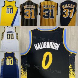Stitched City Basketball Tyrese Haliburton Jersey 0 Heren Bennedict Mathurin 00 Reggie Miller 31 Vintage Team Zwart Marineblauw Wit Geel Kleur Voor sportfans Hoog
