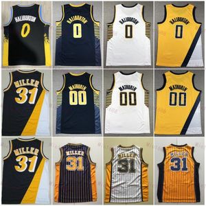 Cousu City Basketball Tyrese Haliburton Jersey 0 Hommes Bennedict Mathurin 00 Reggie Miller 31 Vintage Team Noir Bleu Marine Blanc Jaune Couleur pour les fans de sport