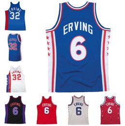 Gestikte basketbalshirts #6 Julius Erving 1976-77 82-83 mesh hardhout klassieke retro jersey heren dames jeugd S-6XL