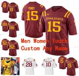 Gestikt Custom 10 Brian Peavy Jacob Park 14 Tarique Milton 15 Brock Purdy 17 Kyle Kempt ISU Iowa State Cyclones Mannen Vrouwen Jeugd J8222224