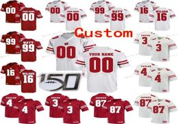 Gestikt Custom 5 Graham Mertz 53 T J Edwards 56 Zack Baun 57 Jack Sanborn Wisconsin Badgers College Mannen Vrouwen Jeugd Jersey1392606