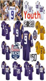 Cousu personnalisé 7 Tyrann Mathieu 80 Jarvis Landry 9 Joe Burreaux Burrow 91 Beriden Fehoko LSU Tigers College Youth Kids Jerseys3065479