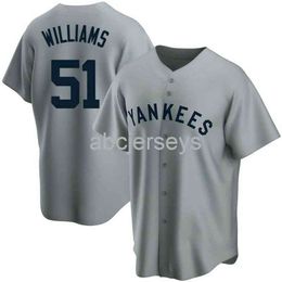 Cousu personnalisé Bernie Williams # 51 Gris Ver2 Baseball Jersey XS-6XL