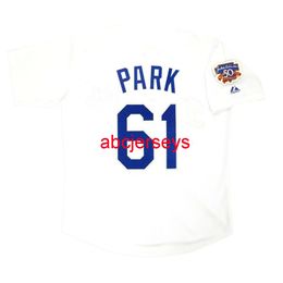 Cousu personnalisé Chan Ho Park 1997 Home Jersey w / Jackie 50th Patch ajouter un numéro de nom Baseball Jersey