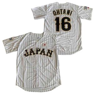 Cousu sur mesure Japon 16 jerseys ohatani broderie rayures blanches black hip-hop rue culture 2020 hommes femmes jeunesse de baseball maillots de baseball xs-6xl