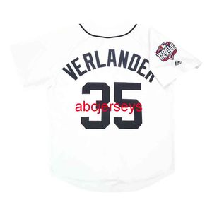 Gestikte aangepaste Justin Verlander 2012 World Series Home Witte Jersey Toevoegen Naamnummer Baseball jersey