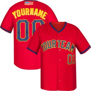 Personalizado Rojo Azul Marino Personalizado Degradado Diseño Acanalado Auténtico Jersey de Béisbol hombres mujeres jóvenes niños su nombre su equipo estampado cosido bordado