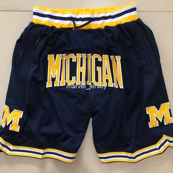 Cousu personnalisé Ncaa Michigan M Shorts broderie poche pas cher basket-ball S-XXL