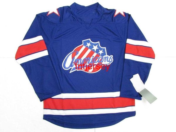 JERSEY DE HOCKEY AHL BLEU ROCHESTER AMERICANS COUSU PERSONNALISÉ AJOUTER N'IMPORTE QUEL NUMÉRO DE NOM MENS KIDS JERSEY XS-5XL