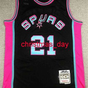 Cousu personnalisé Tim Duncan 21 # Classics Swingman Jersey Noir Rose Hommes Femmes Youth Basketball Jersey XS-6XL