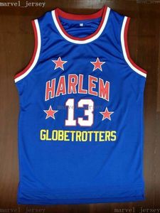 Gestikte Custom Wilt Chamberlain # 13 Harlem Globetrotters Throwback Basketbal Jersey Retro Blue Men Dames Jeugd XS-5XL