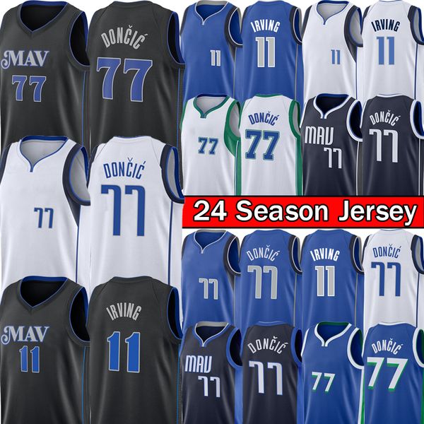 Maillot de basket-ball cousu Dalla Luka Doncic Kyrie Irving Maillot Maverickes Dirk Nowitzki City 77 11 Bleu Noir Édition Maillot vert 2023-24 T-shirt pour hommes et jeunes enfants