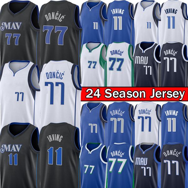 Maillot de basket-ball cousu Dalla Maverickes Luka Doncic Kyrie Irving Dirk Nowitzki City 77 11 Blue Black Edition Green Jersey 2023 2024 Chemise pour hommes et enfants