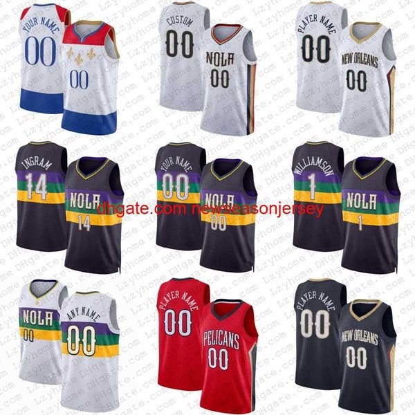 broderie cousue Zion Brandon Ingram Williamson Maillots de basket Pelican personnalisés CJ McCollum Herbert Jones Jonas Valanciunas Jose Alvarado Trey Hayes Murphy