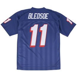 Jersey de fútbol cosido 11 Drew Bledsoe 1996 azul blanco malla retro camisetas de rugby Hombres S-6XL