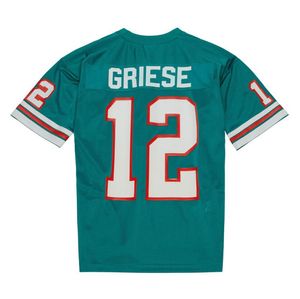 Gestikt voetbalshirt 12 Bob Griese 1973 blauw wit mesh retro Rugby jerseys Heren Dames en Jeugd S-6XL