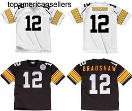 Gestikte voetbalshirt 12 Terry Bradshaw 1975 Retro Rugby Jerseys Men Men Women Youth S-6XL